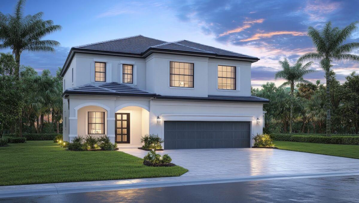 Newly built Florida home with modern design and manicured lawn, representing new construction homeowners insurance coverage.