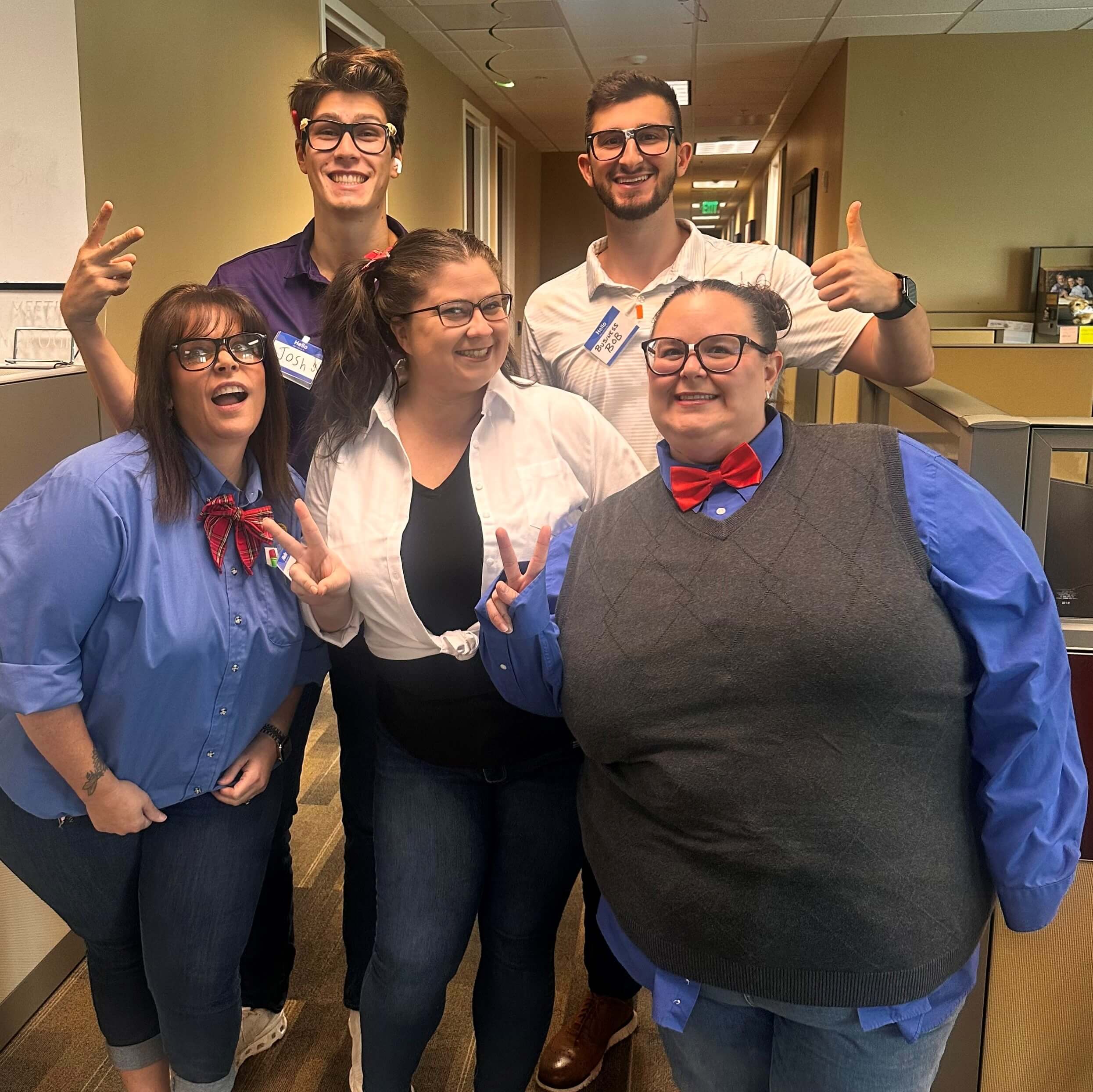 Members of our sales and marketing team dressed up like nerds for Insurance Nerd Day